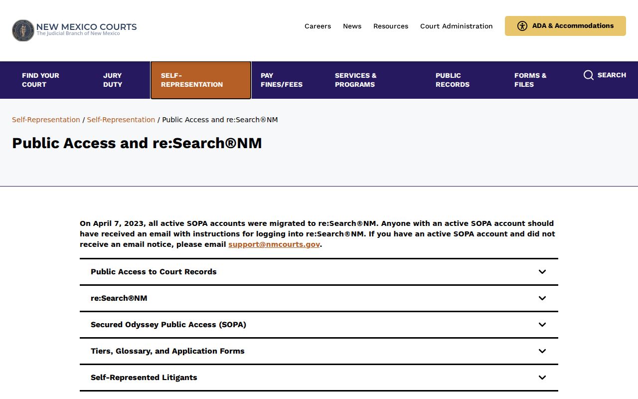 New Mexico public access guidance for Case Lookup