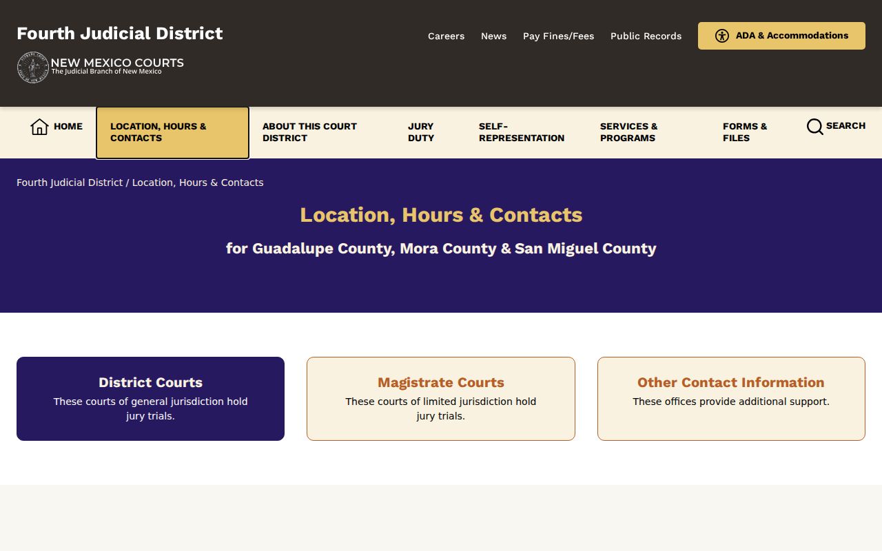 Fourth Judicial District court contact information for Guadalupe County