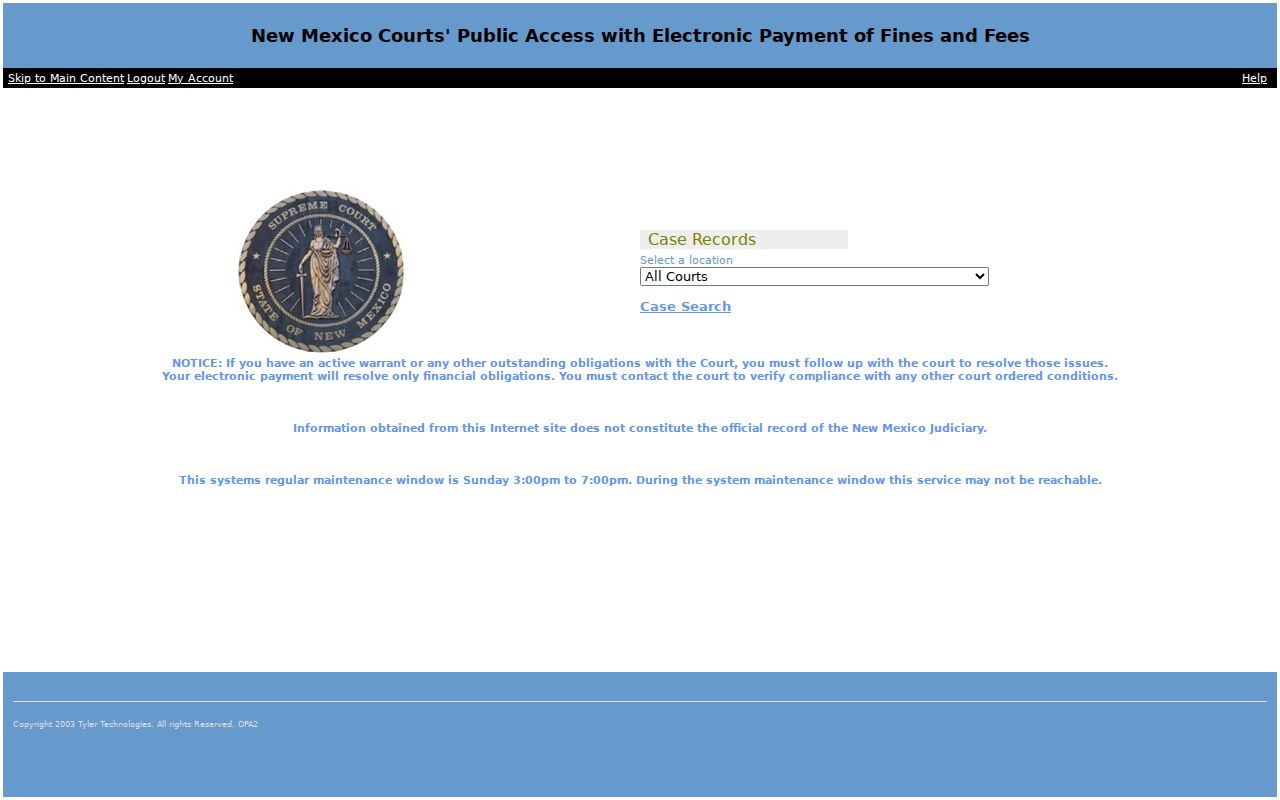 New Mexico courts public access notice about active warrants